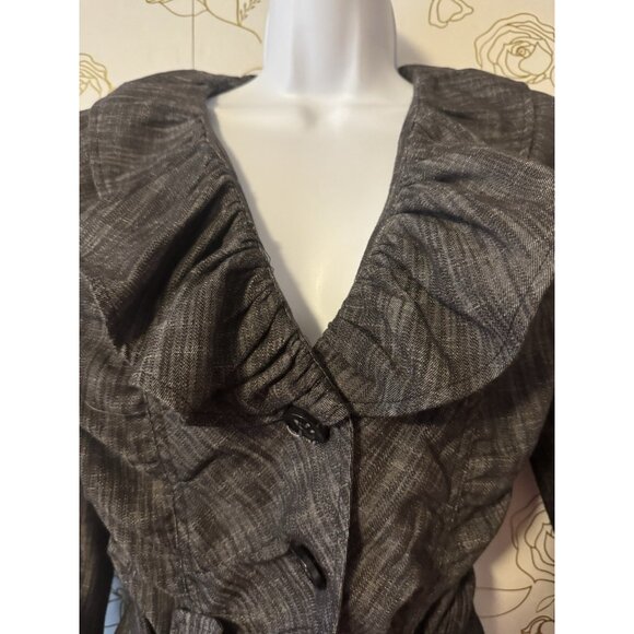 Bamboo Traders Top Ruffle Womens Size Medium Gray Long Sleeve Belted 078 - Picture 1 of 6